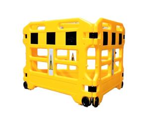3-Panel PVC Safety Barrier, Yellow & Black Folding Hazards Barricade, Mobile Temporary Maintenance Fencing for Workplace, Warehouse & Public Safety