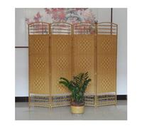 3 Panel Rattan Room Divider - Wooden Folding Privacy Screen, Double Hinged Freestanding Partition for Balcony, Garden, Office - Yellow, 19.6x11.8in (Set of 3)