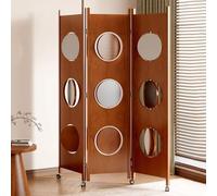 3 Panel Room Divider Screen with Cutouts, Folding Wooden Partition on Wheels for Home Office Bedroom, Portable Privacy Wall