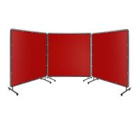 3 Panel Welding Screen with Frame, 6x6 ft / 1.8x1.8m Mobile Welding Curtain on Lockable Swivel Wheels, Heavy Duty Flame Retardant PVC Vinyl Safety Screen for Workshop, Garage & Fabrication Bays-Red