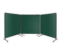 3-Panel Welding Screen with Frame,Flame-Resistant PVC Safety Barrier,Green