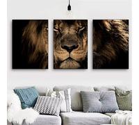 3 Panels DIY 5D Diamond Painting by Number Kits Lion Animal Full Drill Large 3-Pictures Diamond Arts Combination Set Diamond Embroidery Crystal Cross Stitch Home Wall Craft Decor Round 180x80cm Y5730