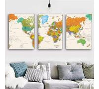 3 Panels DIY 5D Diamond Painting by Number Kits World Map Full Drill Large 3-Pictures Diamond Art Combination Set Diamond Embroidery Crystal Cross Stitch Home Wall Craft Decor Round 150x70cm Y5762