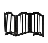 PawHut Freestanding Pet Gate Wooden Dog Gate with Support Feet Foldable Pet Fence Safety Barrier for the House Doorway Stairs Black