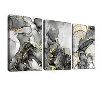3 Panels Wooden Framed Canvas Wall Art Marble Grey White Gold Painting on Canvas Prints Poster Nordic Minimalist Pictures for Living Room Bedroom Bathroom Hallway Stairs Wall Decor 40x60cm x3pcs