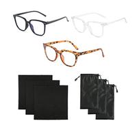 3 PC Anti-Blue Light Glasses Anti-Eye Fatigue Headache Transparent Retro Black Frame Unisex Gaming Glasses Square (Free 3 Glasses Cloth, 3 Glasses Bags)