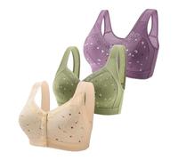 3 Pc Daisy Bras for Older Women Full Coverage Front Closure T Shirt Bra No Underwire Comfort Hides Back Fat Bralette Multicolor F