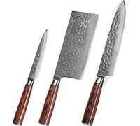 3-PC Damascus Kitchen Knife Set (Chef's Knife, Cleaver, Paring Knife)
