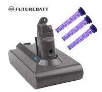 (3 Pc Filter & 1 Battery) FUTUREBATT 4000mAh for Dyson V6 Battery Animal DC58 DC59 DC62 SV03 SV05 SV06