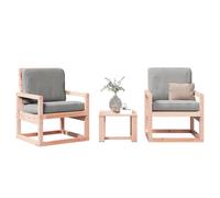 3 Pc Garden Lounge Set Solid Pine Douglas Natural Chairs 57.5x63x76cm SeatHt32cm