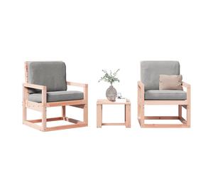 3 Pc Garden Lounge Set Solid Pine Douglas Natural Chairs 57.5x63x76cm SeatHt32cm