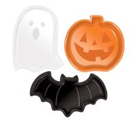 3 PC Halloween Party Serving Plastic Dessert Pumpkin Ghost Bat Candy Snack Fruit Plates,Reusable S Snack Candy Dessert