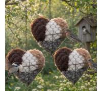3 PC Handmade Fiber Bird Nesting Heart, Birds Nests Material Holder, Refillable Bird Nestings Hearts Hangable Heart Shape Holders Boxes, Winter Fowl Animal Hummingbirds Lovers Home Garden Yard