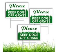 3 PC Keep Dogs Off Grass Sign with Stake - 6x9 inches Double Sided Coroplast No Peeing Dog Sign - Keep Off Grass Sign - No Pooping Dog Signs for Yard