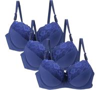 3 Pc Lace Bra Plus Size for Women - Padded Sexy Floral Bra Full Cup Non Wired Bras Push Up Soft Cup with Adjustable Straps Everyday Bras Anti-Sagging Lace Bralette for Large Bust Comfort Bralette 1