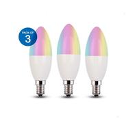 3 Pc Pack 4.5W E14 Base Smart WiFi RGB + White + Warm White Dimmable LED Candle Bulb 6000K-3000K, Works with Google Home, Remote Controlled Via App.