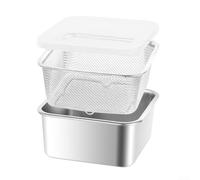 3 Pc Stainless Steel For Kitchen Baking Pan Tray with Filter Basket, Rust Resistant and Dishwasher Safe Set for Cooking and Storage Needs (19x19x9cm)