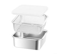 3 Pc Stainless Steel For Kitchen Baking Pan Tray with Filter Basket, Rust Resistant and Dishwasher Safe Set for Cooking and Storage Needs (19x19x7.2cm)