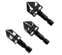 3 pcs 1/4 Inch Hex Shank 12 mm/16 mm/19 mm 5 Flute 90 Degree Chamfering Countersink Drill Bit Woodworking Chamfering Countersink Drill Center for Wood Metal Quick Change Bit Tools