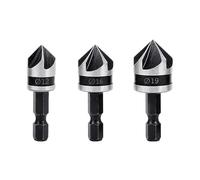 3 PCS 1/4 Inch Hex Shank, 5 Flute 90 Degree Countersink Drill Bit Set, Counter Sink Drill Bits for Wood, Countersink Bits, for Wood Plastic Aluminium Chamfering(12mm 16mm 19mm)