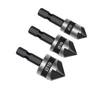 3 PCS 1/4 Inch Hex Shank,Countersink Drill Bit Set,90 Degree 5 Flute Center Countersink Bits 12mm 16mm 19mm for Woodworking,Countersunk Drill Bit,Counter Sink Drill Bits for Wood & Soft Metals