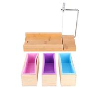 3 Pcs 1200ml Safe, Odorless and Multi-Color Selection Hand-Made Rectangle Silicone Soap Mold with Wooden Box and Wavy Slicing Machine Brings Infinite Joy to Your Family and Parent-Child Activities