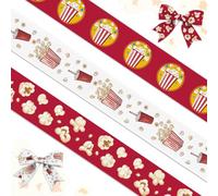 3 PCS 15 Yards Popcorn Grosgrain Ribbons 3/5" Cinema Movie Theater Decor Ribbon, Red Craft Ribbons for Birthday Party Favor Decoration Holiday Snack Food Treat Bags Gift Packaging DIY Supplies