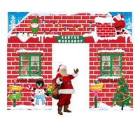 3 Pcs 157" Large Christmas Classroom Door Decorations Christmas Party Porch Banner Front Door Cover Xmas Background for Office Decorations(Red Brick Santa's Workshop Style)