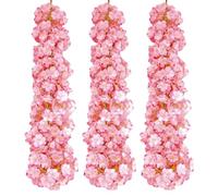 3 Pcs 180cm Artificial Silk Cherry Blossom Garland Vines Hanging Vine garland Artificial Flowers,Fake Floral Garland for Outdoor Indoor Wedding Wall Badroom Ceremony Home Wedding Decoration(Pink)