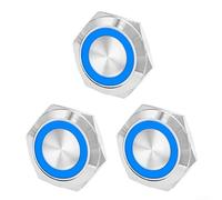 3 Pcs 19mm Momentary Push Button Switch With Led Light, Waterproof Metal Housing For 12v 24v Automotive Marine Systems, Pre-wired Compact Design, Silver(Blue)