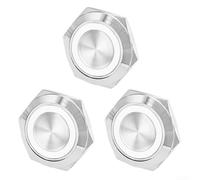 3 Pcs 19mm Momentary Push Button Switch With Led Light, Waterproof Metal Housing For 12v 24v Automotive Marine Systems, Pre-wired Compact Design, Silver(White)