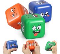 3 Pcs 2.75 Inch Foam Smile Fidget Dice Cubes, 6 Facial Expressions Squeeze Cube for Emotion Learning, Slow Rebound PU Stress Relief Dice, Portable Toys for Kids Adults