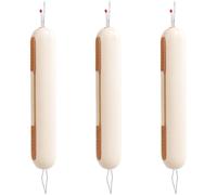 3 Pcs 2 in 1 Needle Threader Seam Ripper, Retractable Sewing Threader and Ripper for Hand Sewing, Portable Needle Threaders with Red Mini Ball for Threading, Stitch Removing, Crafting, Cream