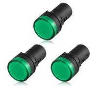 3 Pcs 220V AC LED Indicator Light - 22mm LED Pilot Signal Light, Flush Panel Mount Indicator Lamp (Green)