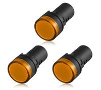 3 Pcs 220V AC LED Indicator Light - 22mm LED Pilot Signal Light, Flush Panel Mount Indicator Lamp (Yellow)