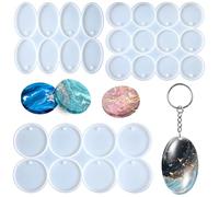 3 PCS 28 Cavity Circle Silicone Mold, Oval Round Resin Keychain Molds for Drilled Pendant Mold, Keychain, Pet Tags, DIY Craft, 3 Sizes