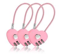 3 PCS 3 Digit Combination Padlock Heart Combination Locks Pink Code Lock with Steel Wire Rope Mini Luggage Locks Love Locker Lock Cute Combo Lock for Backpack Luggage Lockers Jewelry Boxes