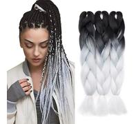 3 Pcs /300g 24'' Braiding Hair Extensions Ombre Jumbo Braiding Hair Braid Hair Extensions Dark Black to White