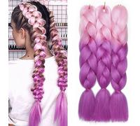 3 Pcs /300g 24'' Two Ombre Jumbo Braiding Hair Synthetic Braid Hair Extensions Light Pink to Rose Pink