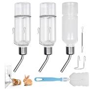 3 PCS 350ml Rabbit Water Bottle, Transparent Hanging Water Dispenser Bottles Non Drip with Holder and Cleaning Brush for Guinea Pig Hamster Chinchillas Pet