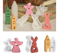 3 Pcs 3D Easter Bunny Angel Love House Silicone Mould, Candle Holder,Casting Mould, DIY Silicone Mould Candle for Soy Wax Candles, Crafts