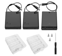 3 PCS 4 AA Battery Holder with DC Plug, KUOQIY 4X 1.5V 6V AA Battery Holder Case with ON/Off Switch & Cover, with Plastic Battery Storage Box & Screwdriver & Screws