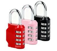 3 Pcs 4 Digit Combination Padlocks Lock, Heavy Duty Metal Padlocks with Code Waterproof for Outdoor Gate Shed School Gym Locker Combination Padlock, Black/Pink/Red