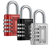 3 Pcs 4 Digit Combination Padlocks Lock, Heavy Duty Metal Padlocks with Code Waterproof for Outdoor Gate Shed School Gym Locker Combination Padlock, Black/Silver/Red