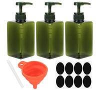 3 Pcs 450ml Pump Bottle Dispenser, Reusable Empty green Plastic Lotion Soap Dispenser Pump Bottles, Refillable Square Dispenser Bottle for Essential Oil Soap Lotion Shampoo Bathroom Kitchen Travel