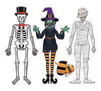 3 Pcs 50 Inch Large Halloween Jointed Skeletons Scary Vintage Jointed Witch Decor Articulated Cutouts Halloween Mummy Ornament with Movable Joints for Halloween Wall Window Door Hanging Decor Props