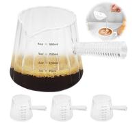 3 Pcs 6oz Espresso Cups with Glass Handle Glass Espresso Coffee Cup with V-Shaped Mouth Measuring Pitcher Milk Frothing Pitcher Measuring Jug for Coffee Milk Dishwasher Safe (Single Spout)