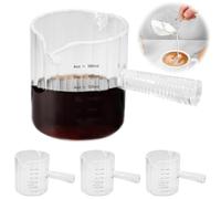 3 Pcs 6oz Espresso Cups with Glass Handle Glass Espresso Coffee Cup with V-Shaped Mouth Measuring Pitcher Milk Frothing Pitcher Measuring Jug for Coffee Milk Dishwasher Safe (Double Spout)