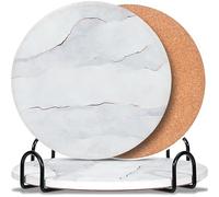 3-Pcs 7'' Ceramic Marble Style Trivet with Holder, Absorbent Trivets for Hot Dishes, Cork Bottom Anti-Slip Trivet Mats for Hot Pots and Pans