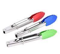 3 Pcs 7 Inch Stainless Steel Small Tongs with Silicone Tips Mini Kitchen Tongs Food Serving Tongs Cooking Tongs Spatula for Salad BBQ Cooking and More(Red Green Blue)